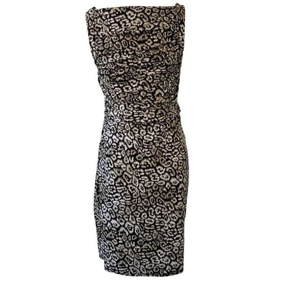 New Ann Taylor Cheetah Black Tan Ruched Flounce Waist Sheath Sz 12P Animal Print - Picture 7 of 12